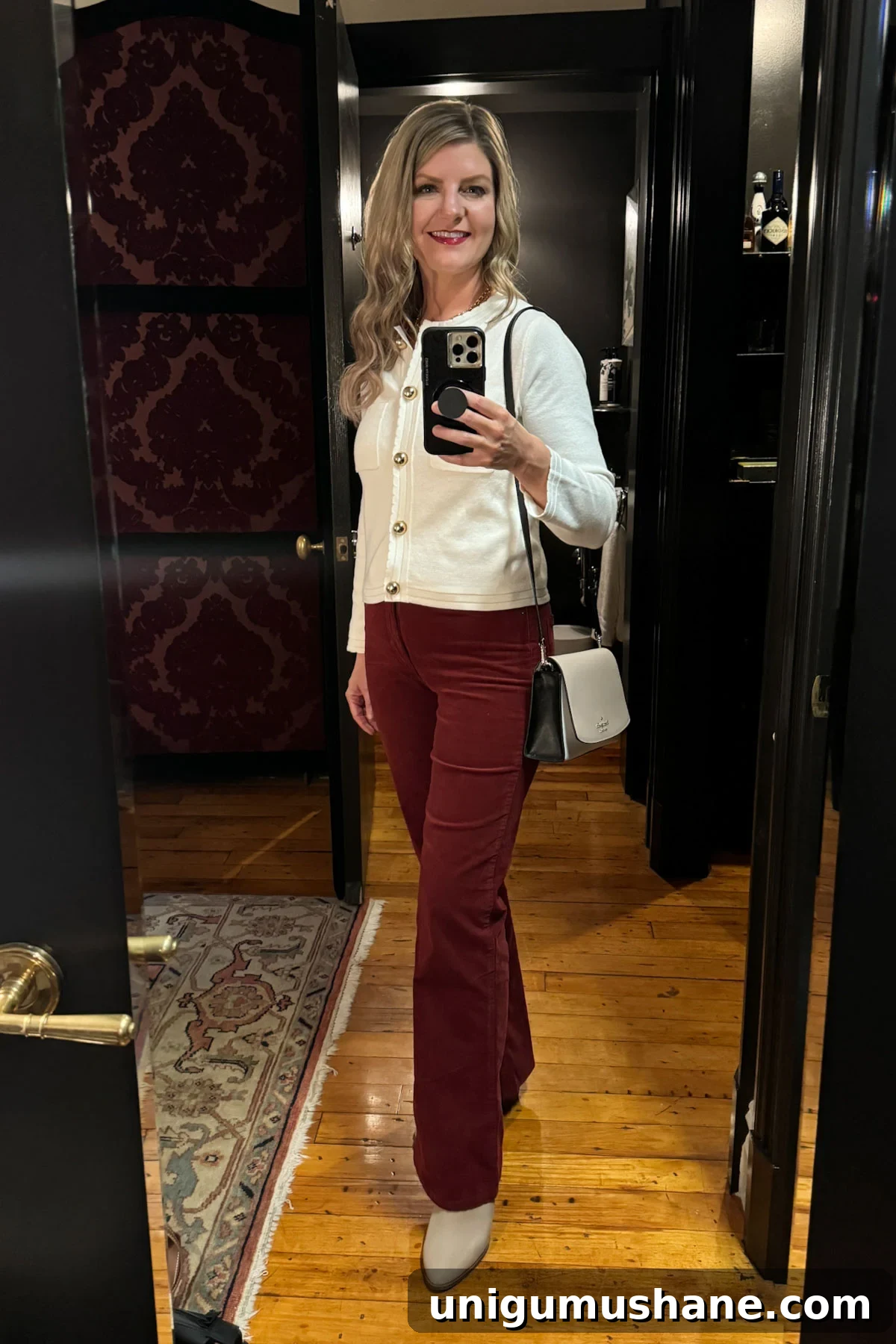 Weight Loss Journey: My Health Transformation Story 11 outfit with red corduroy pants and white cropped sweater