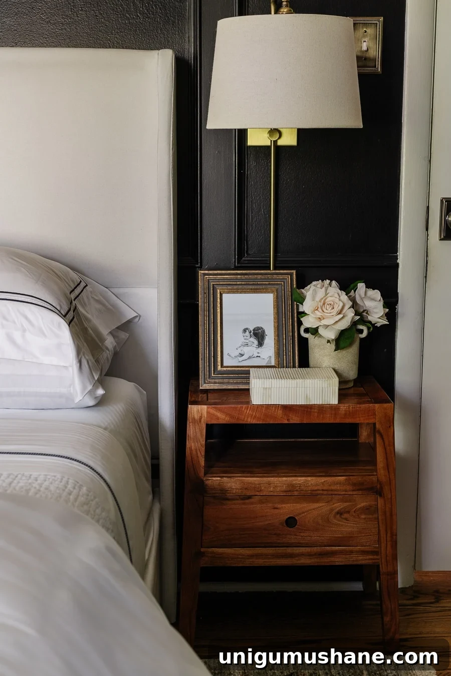 Weight Loss Journey: My Health Transformation Story 8 wooden nightstand beside bed with sconce lamp flowers and picture frame
