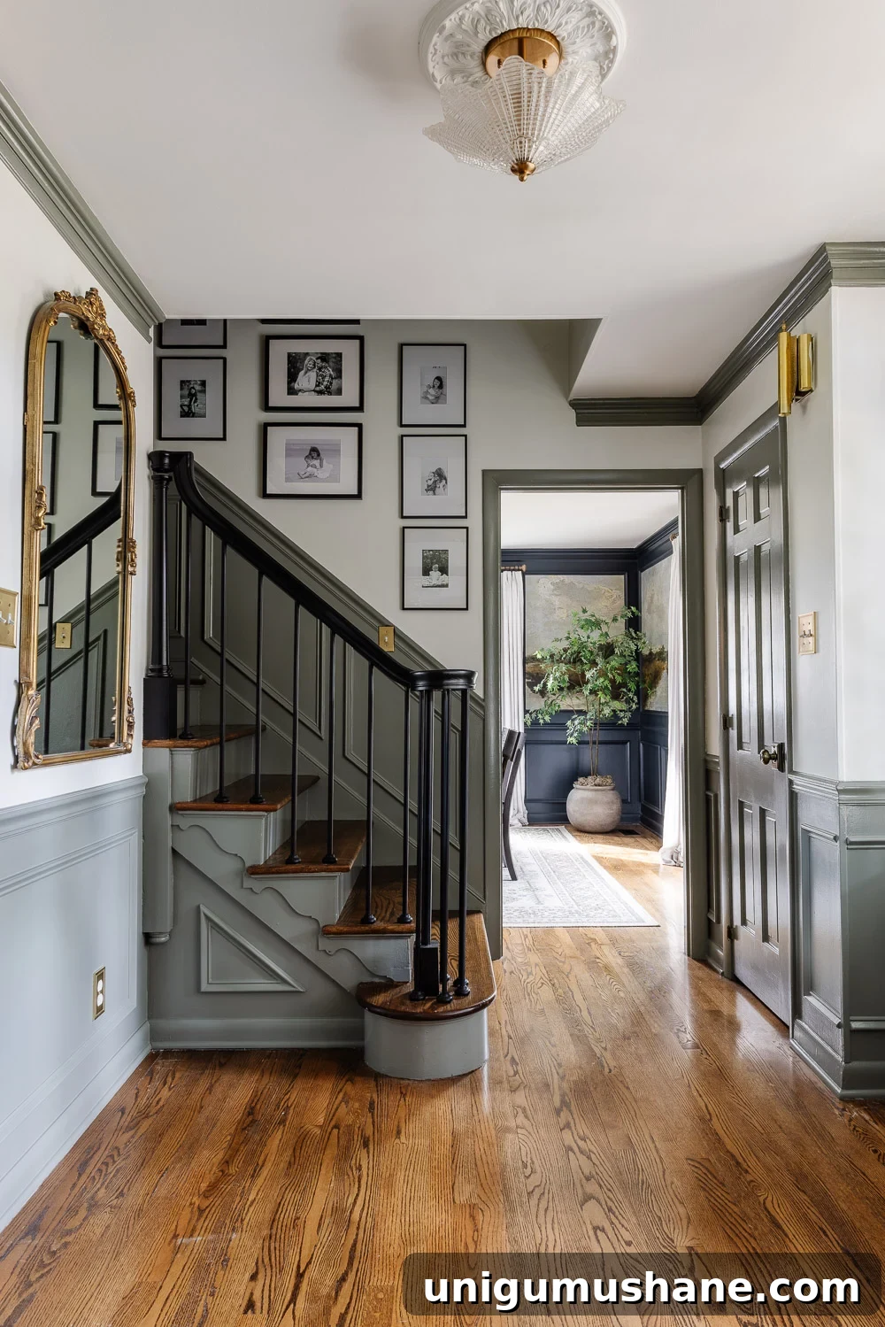 The Perfect Green Gray Paint Color for Your Home 2 foyer painted Sherwin Williams Willowleaf