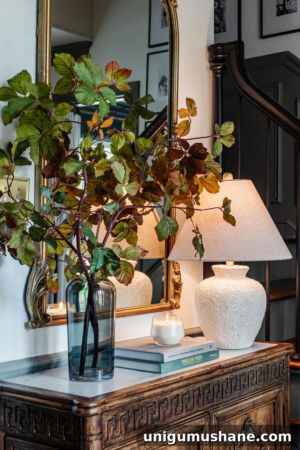 Stylish Entryway and Foyer Makeover Ideas Under $300 8 vase of tall fall stems on entryway table credenza