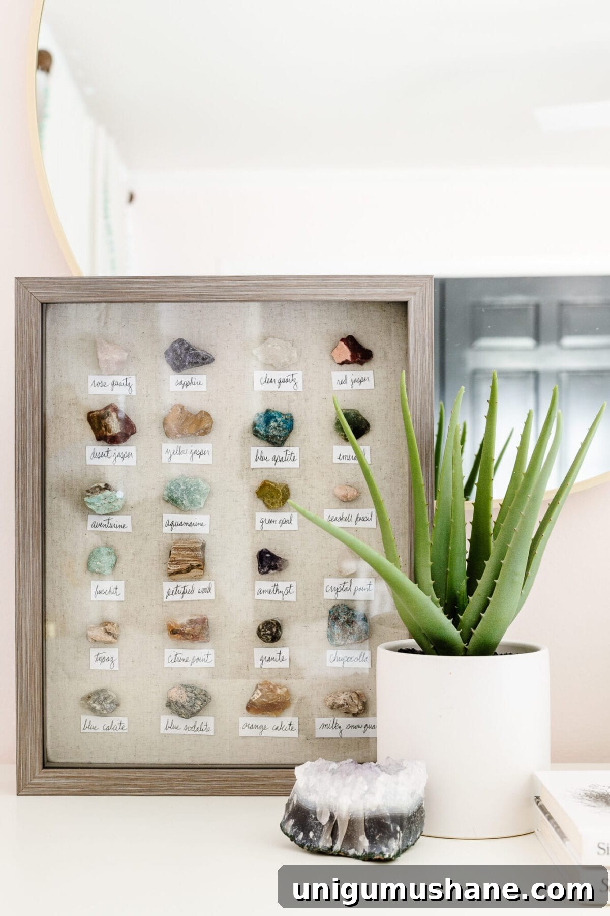 14 Natural Home Decor Ideas to Bring the Outdoors In 7 rock collection display for cheap home decor