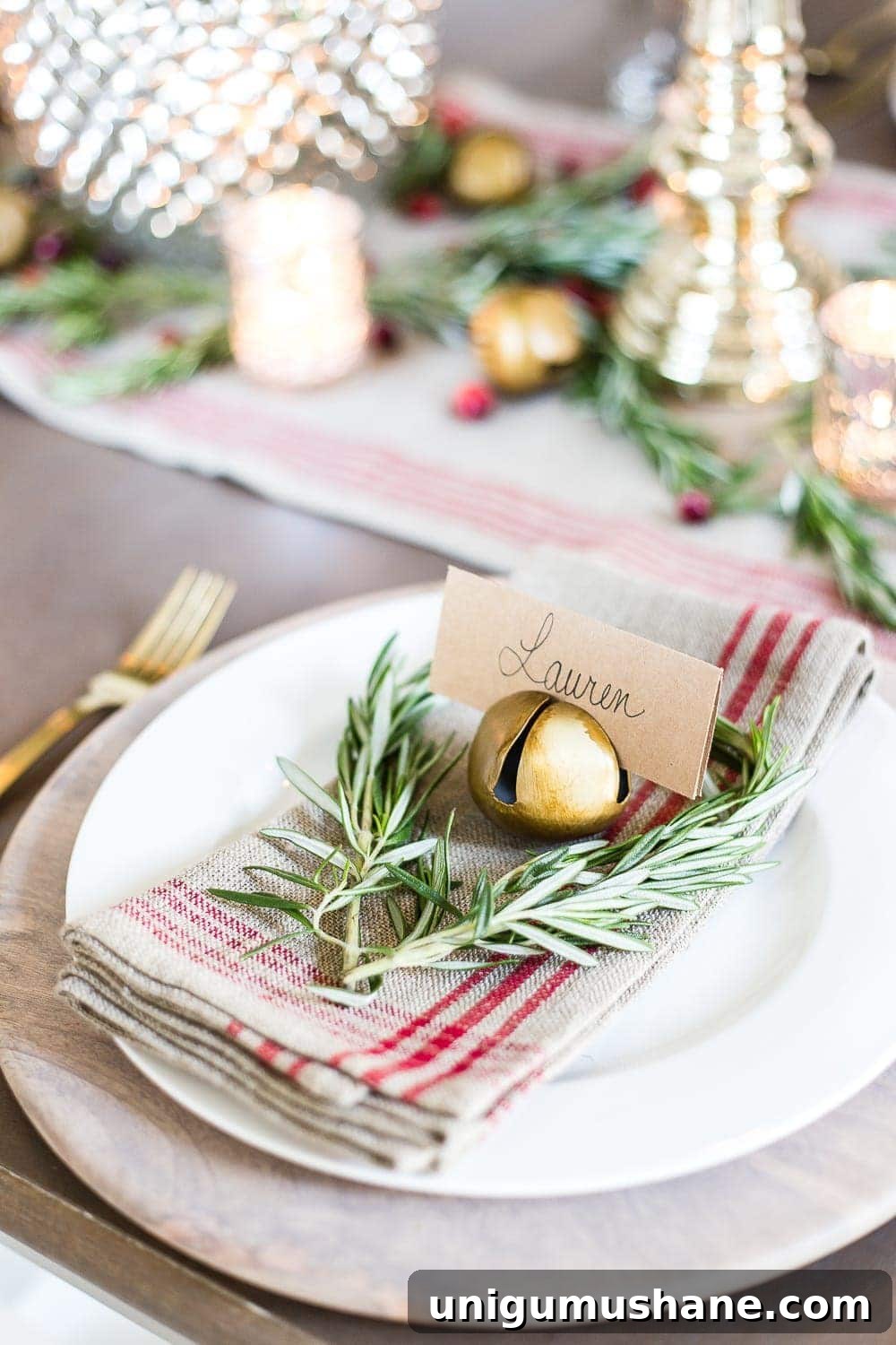 18 Natural DIY Christmas Decor Ideas to Make at Home 12 rosemary heart mini wreath on place setting for Christmas table