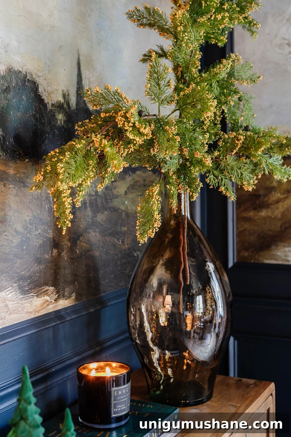Elegant Christmas Dining Room Decor Ideas 6 vase of Christmas greenery on dining room sideboard