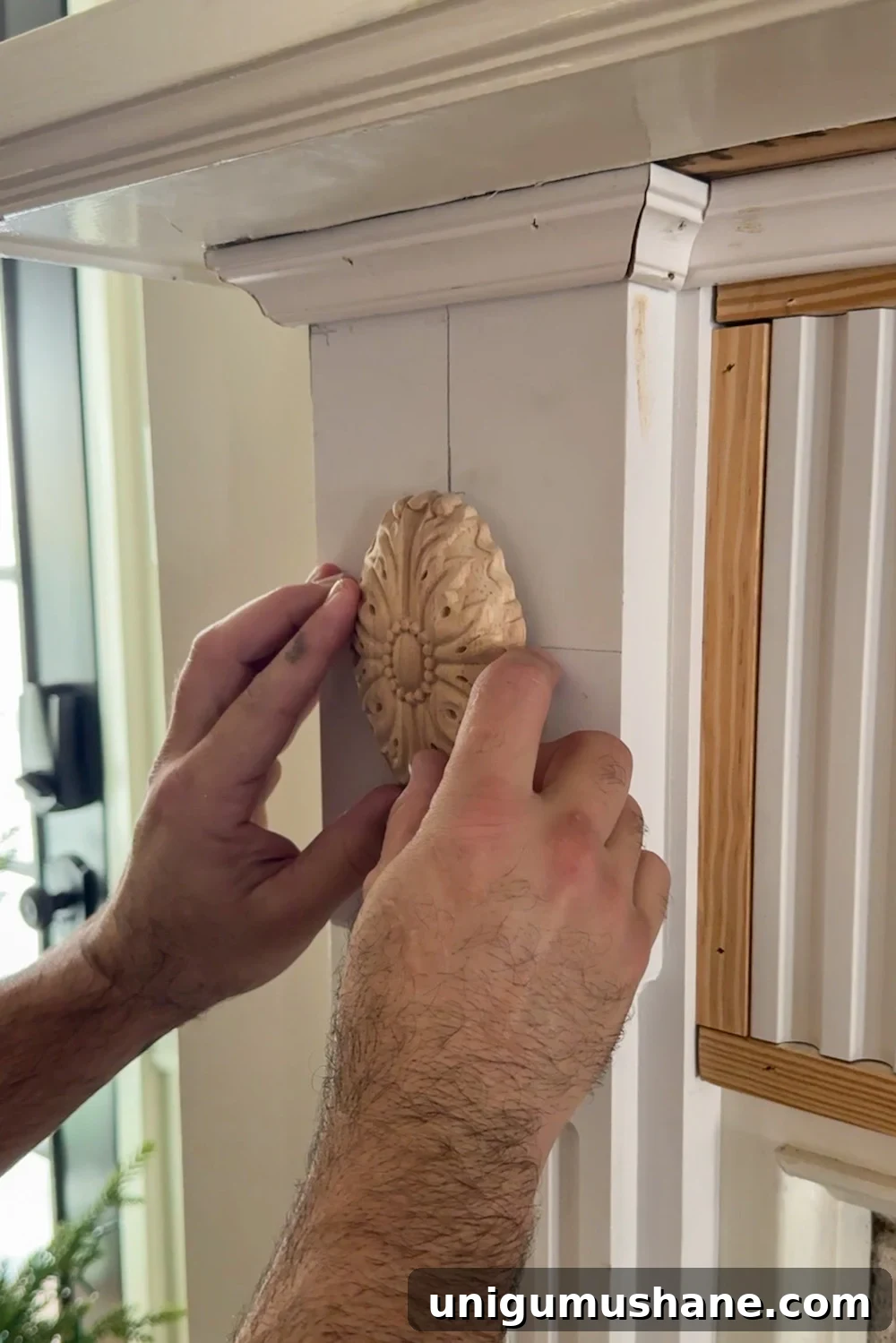 adding rosette overlay molding to fireplace