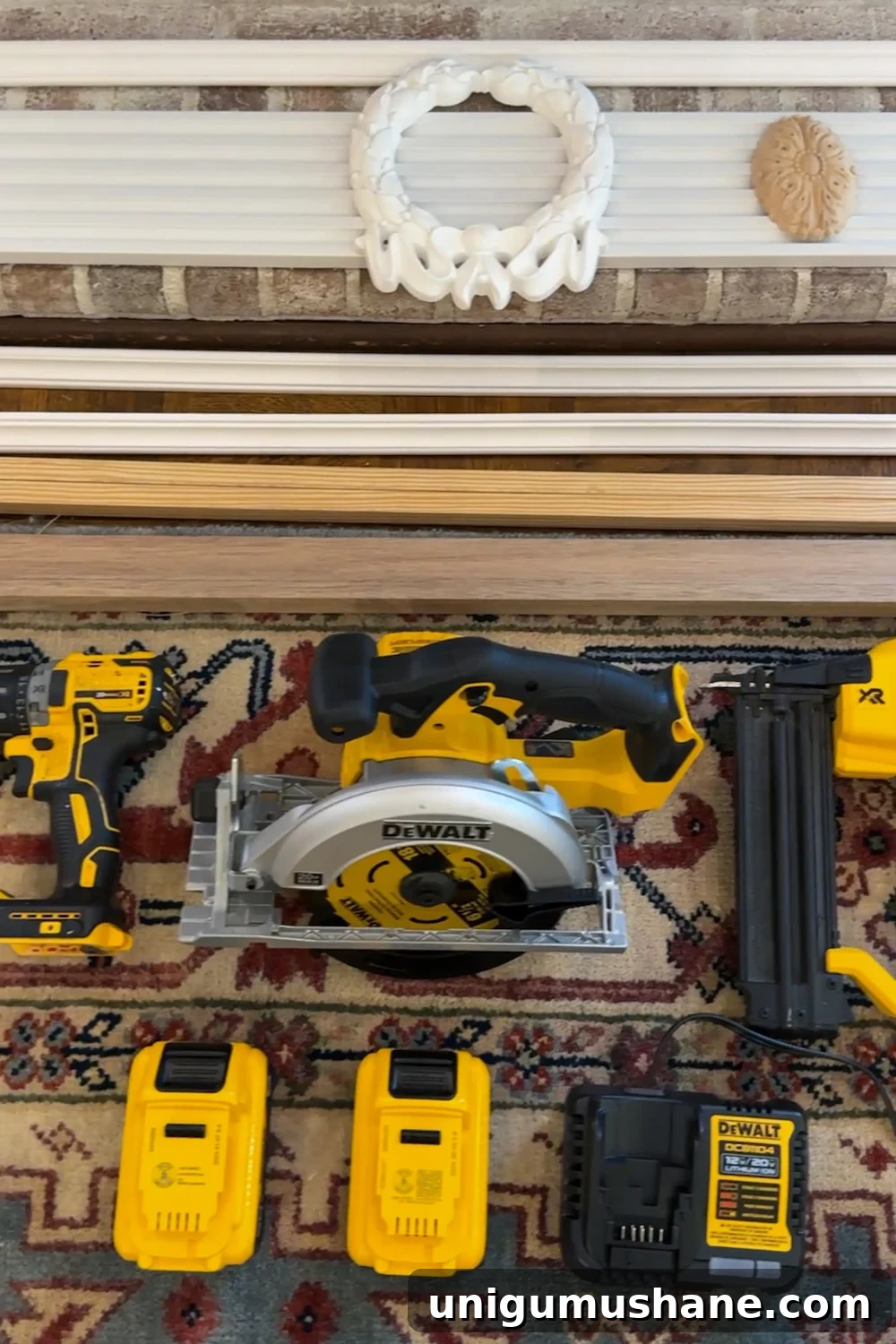 tools and supplies for fireplace molding makeover