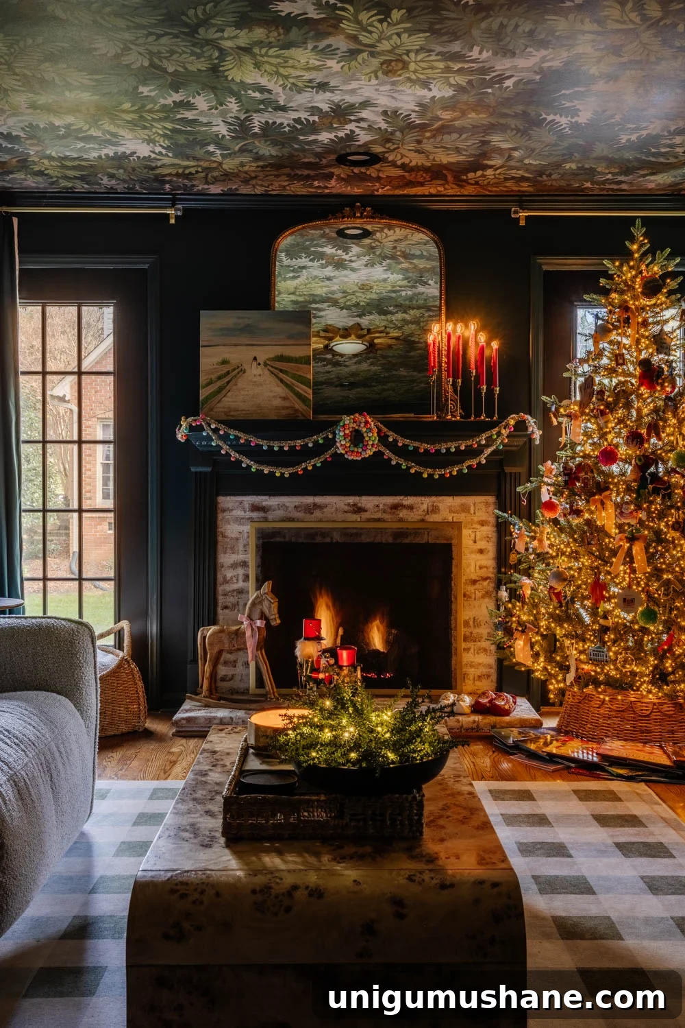 Modern Colonial Christmas Home Tour 2024: Holiday Decor Ideas 11 moody traditional Christmas media room / home theater room