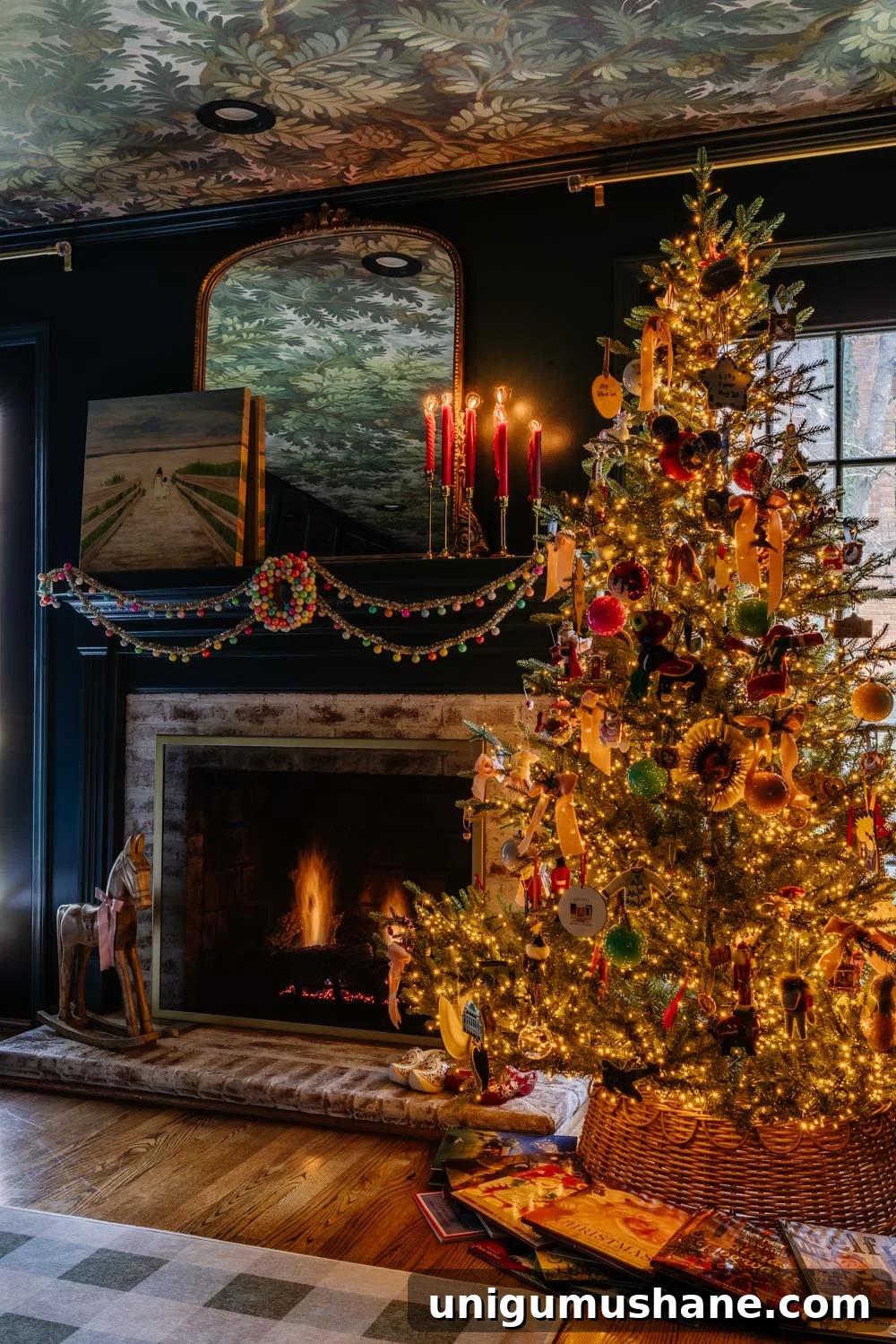 Modern Colonial Christmas Home Tour 2024: Holiday Decor Ideas 12 moody traditional Christmas media room / home theater room