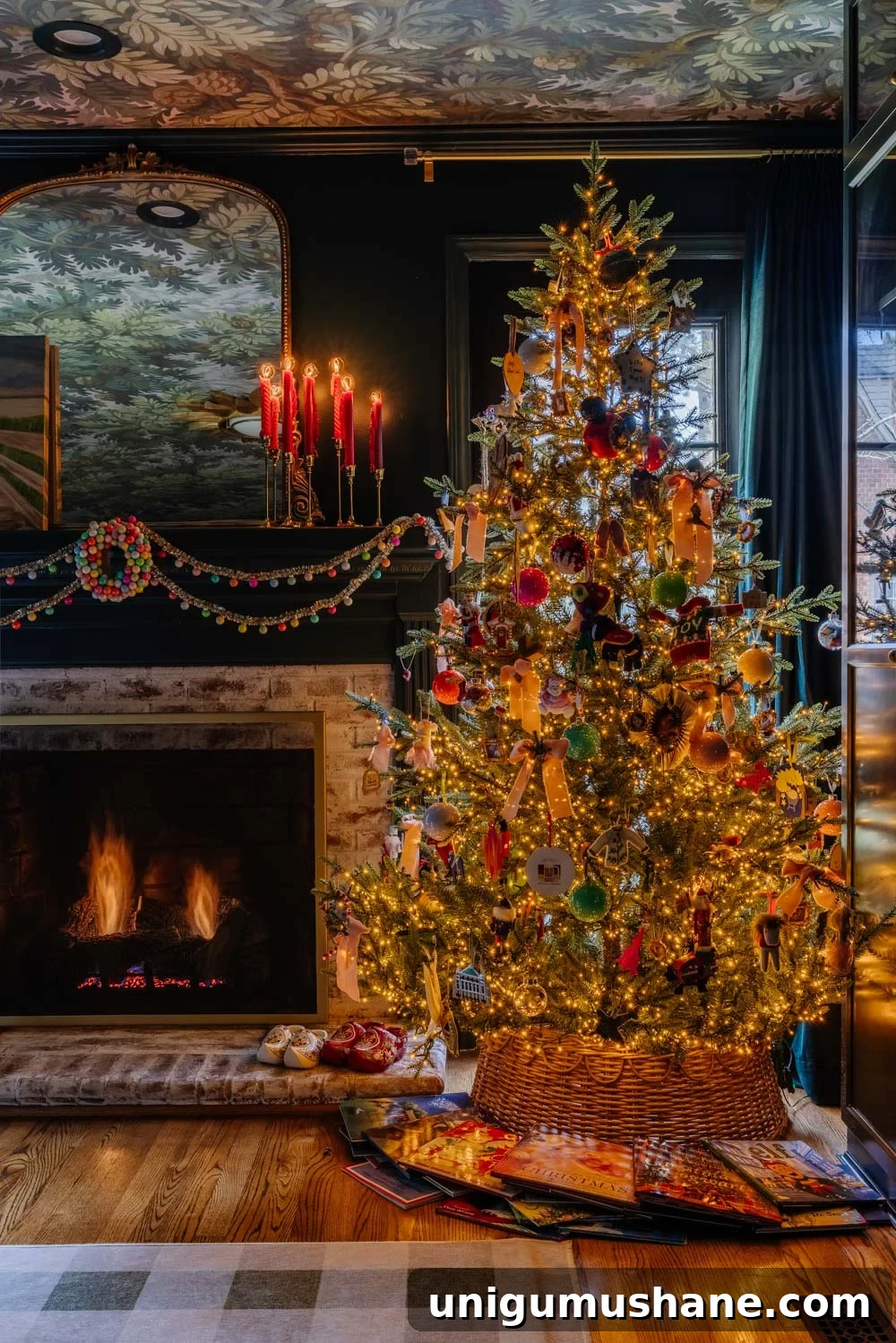 Modern Colonial Christmas Home Tour 2024: Holiday Decor Ideas 13 moody traditional Christmas media room / home theater room