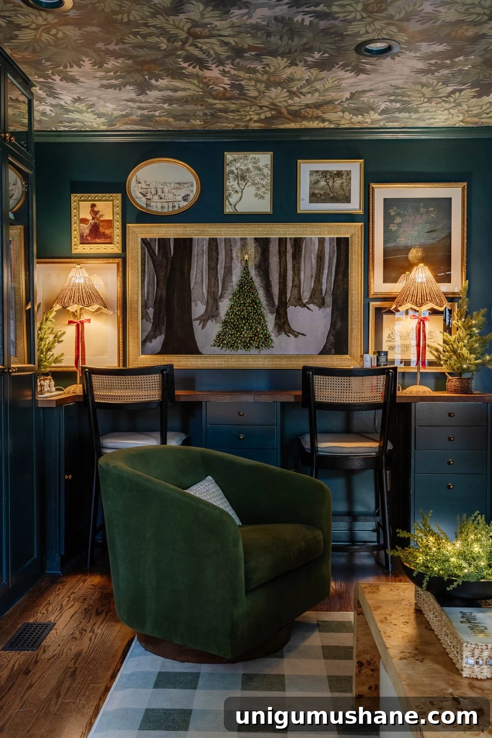 Modern Colonial Christmas Home Tour 2024: Holiday Decor Ideas 14 moody traditional Christmas media room / home theater room