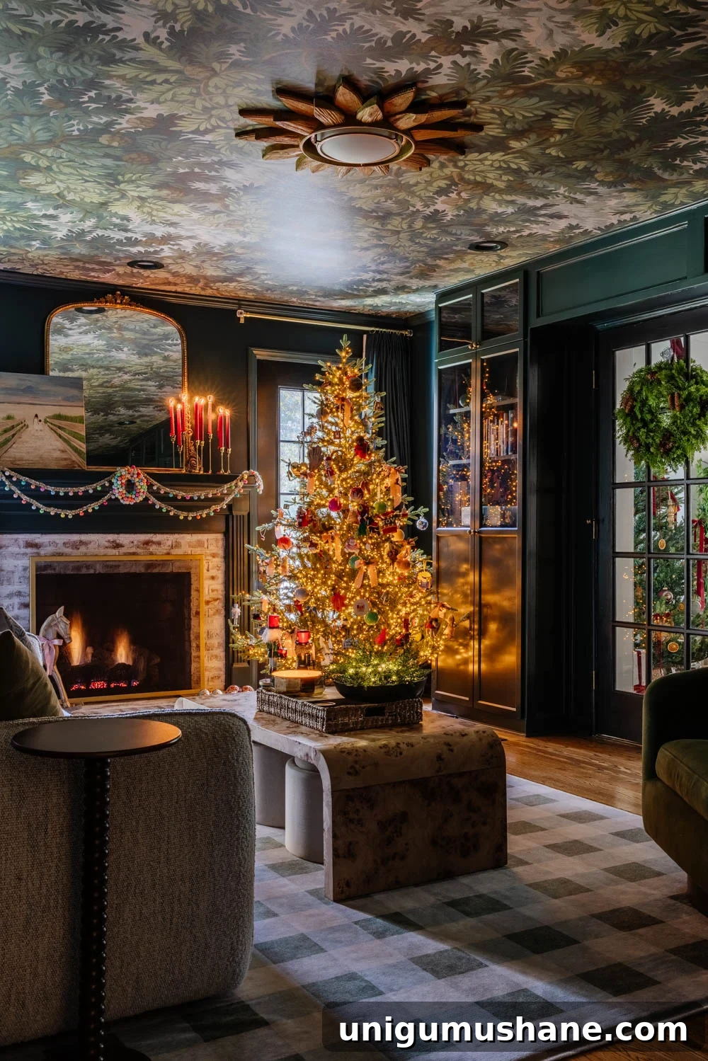 Modern Colonial Christmas Home Tour 2024: Holiday Decor Ideas 17 moody traditional Christmas media room / home theater room