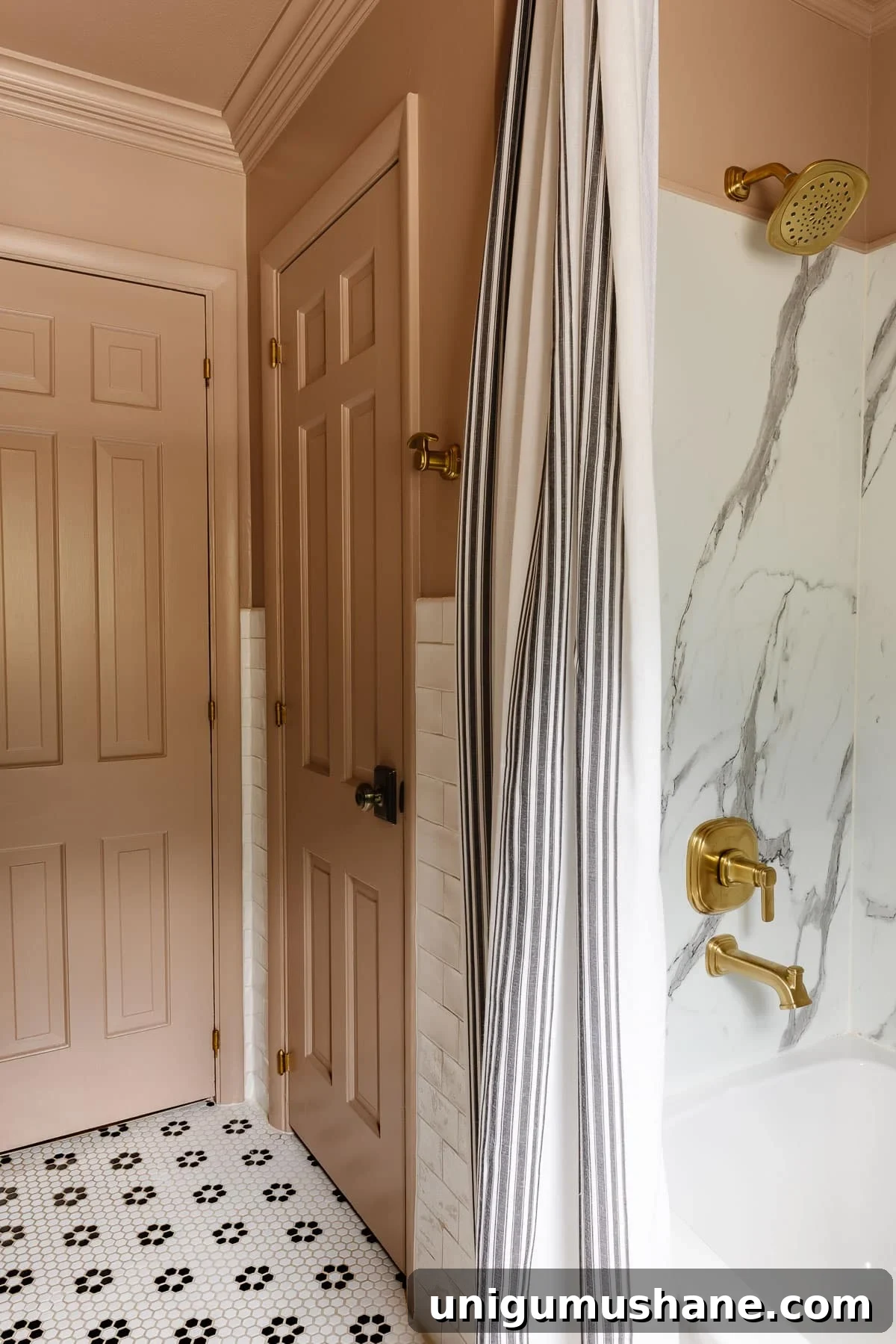 Color Drenching: Trend or Timeless Style? 2 color drenched bathroom in Behr Postmodern Mauve