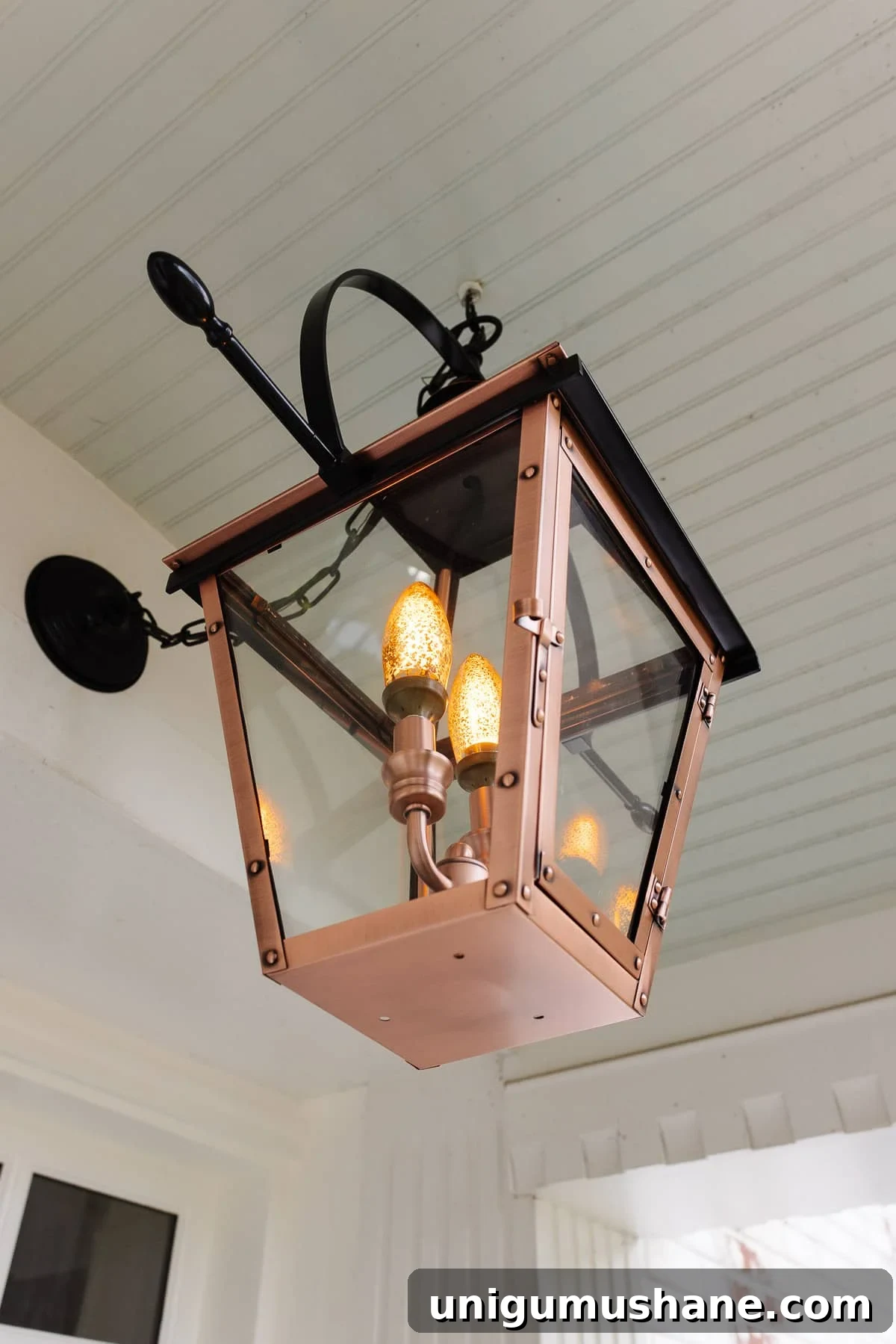 16 DIY Curb Appeal Ideas to Transform Your Front Yard 27 copper lantern fixture on a porch
