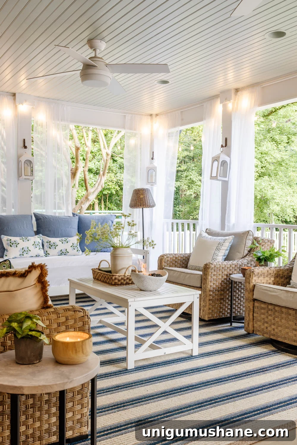 How We Turned Our Backyard into a DIY Outdoor Living Room 2 outdoor living room with fireplace on a back porch