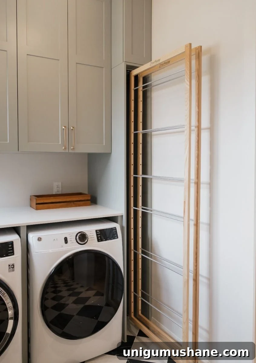 Small Space Laundry Room Ideas to Maximize Storage 19 laundry dry away rack