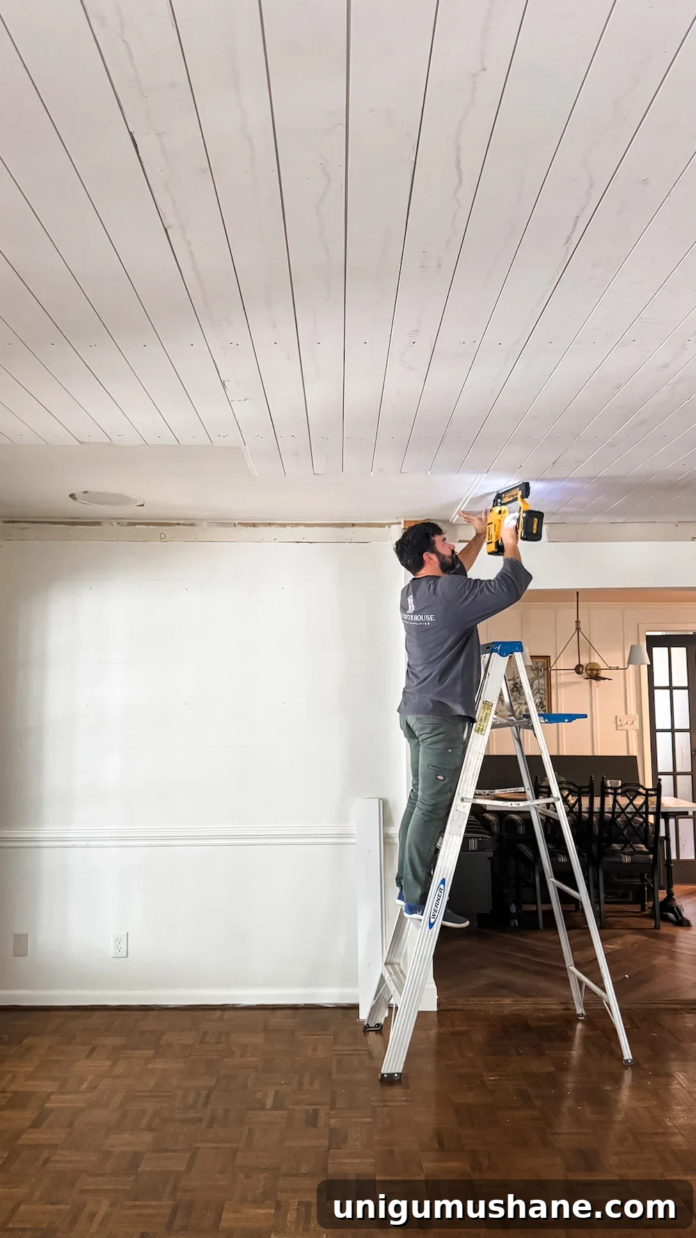 How to Install a Shiplap Ceiling with Crown Molding 8 DIY shiplap ceiling
