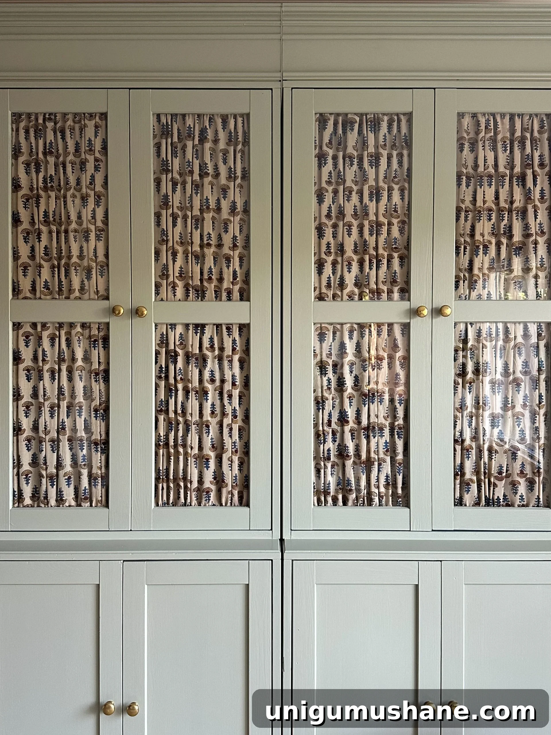 gathered fabric glass cabinets