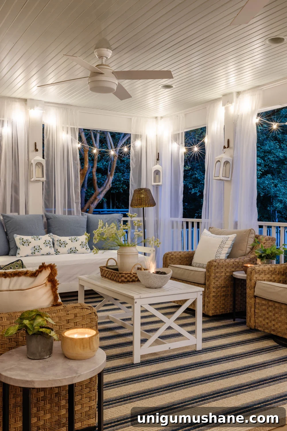 100+ Quick DIY Home Upgrades for a Long Holiday Weekend 8 back porch living room with string lights