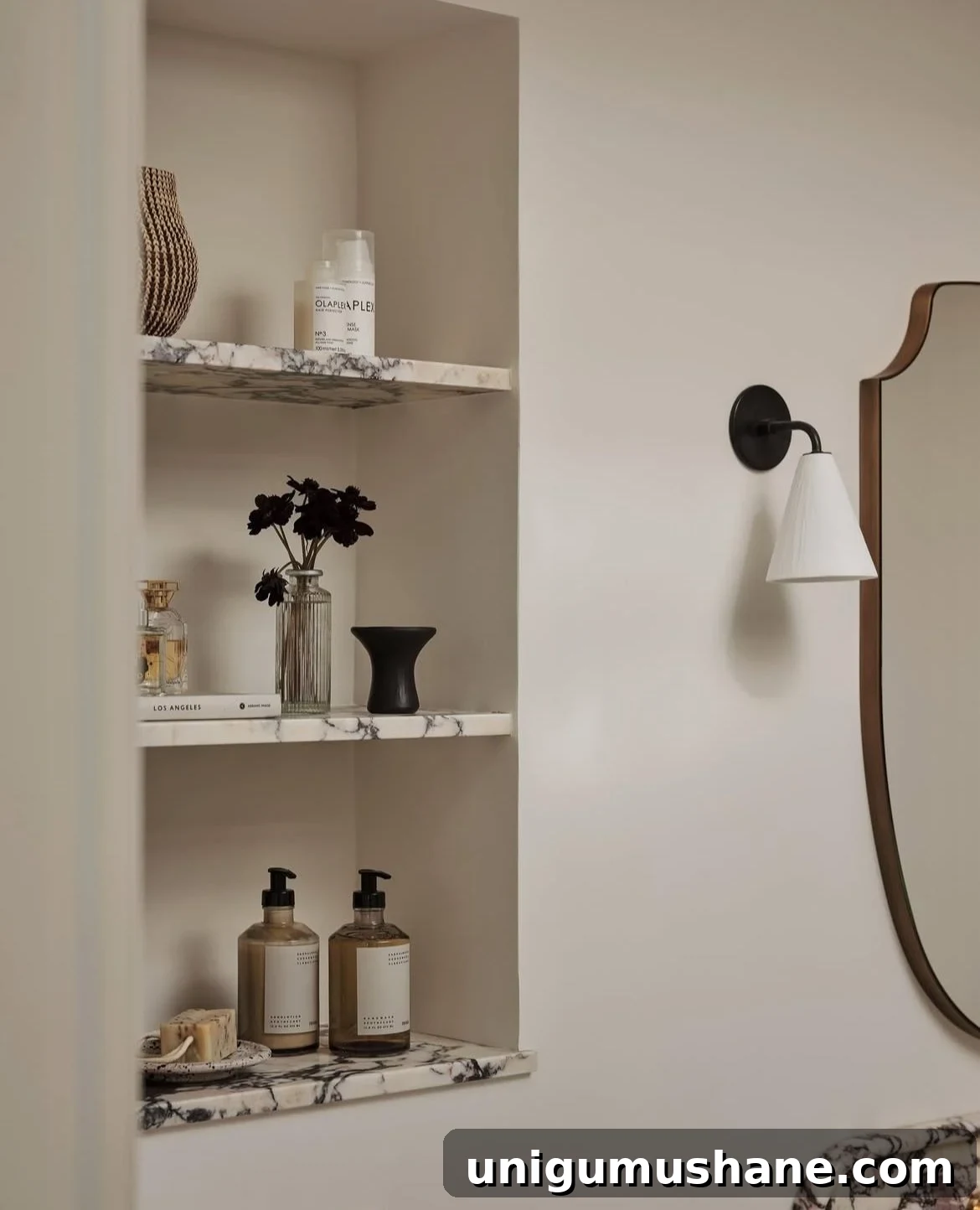 30+ Ways to Use Space Between Wall Studs for Storage 17 Recessed bathroom shelves between studs