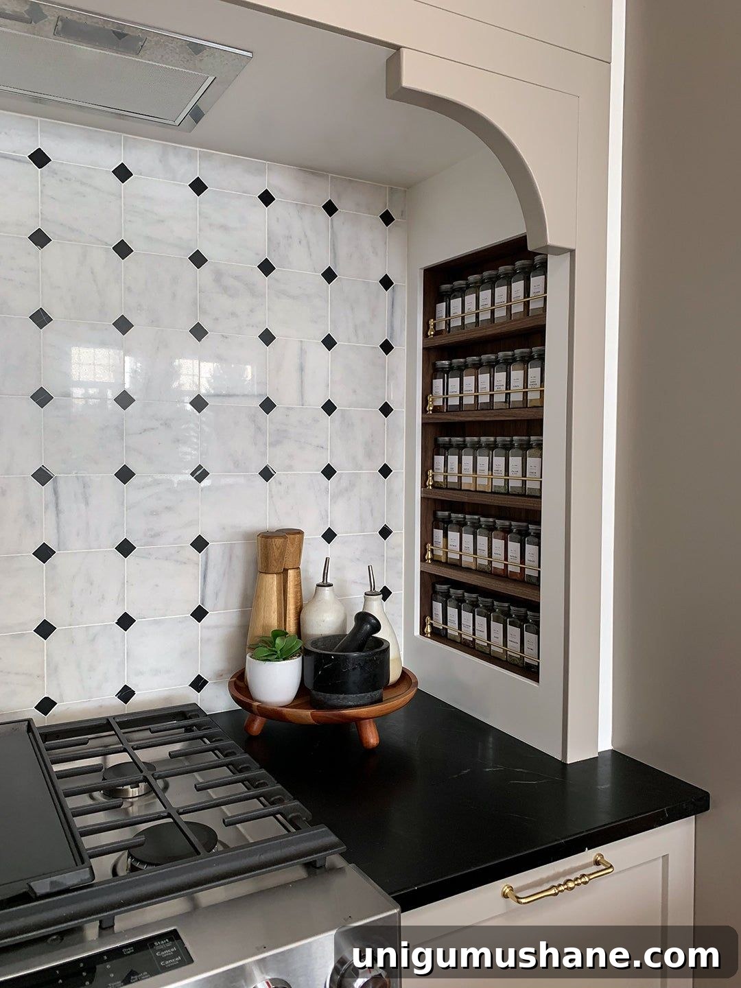 30+ Ways to Use Space Between Wall Studs for Storage 8 recessed spice rack between studs as kitchen storage