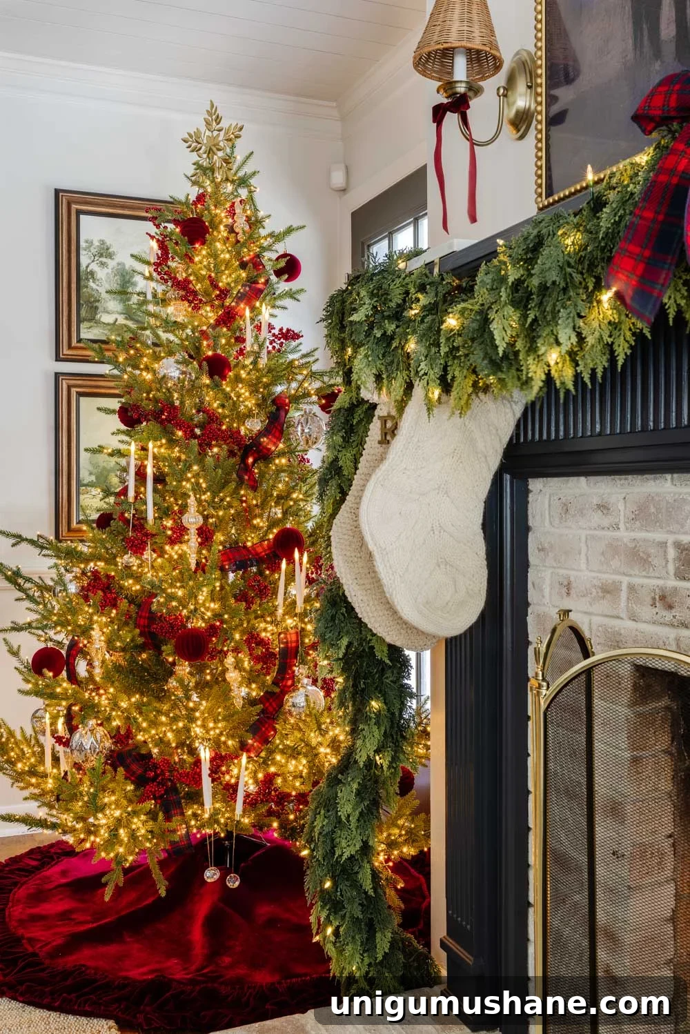 Affordable Ralph Lauren Christmas Decor Ideas 12 Ralph Lauren Christmas decorating ideas on a budget - cable knit stockings on navy blue mantel