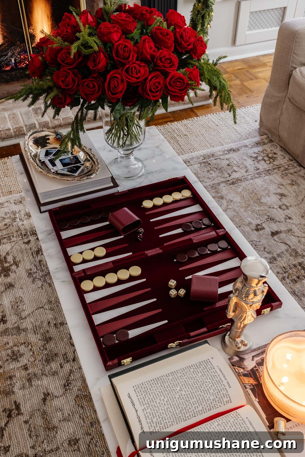 Affordable Ralph Lauren Christmas Decor Ideas 5 Ralph Lauren Christmas decorating ideas on a budget - burgundy velvet backgammon board coffee table decor