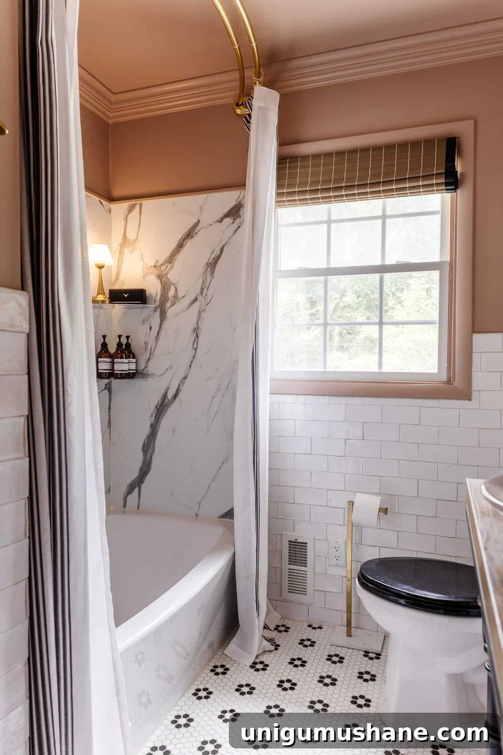 Stocking a Guest Bathroom: Must-Have Visitor Amenities 3 shower lamp on a shelf with cozy bathroom decor