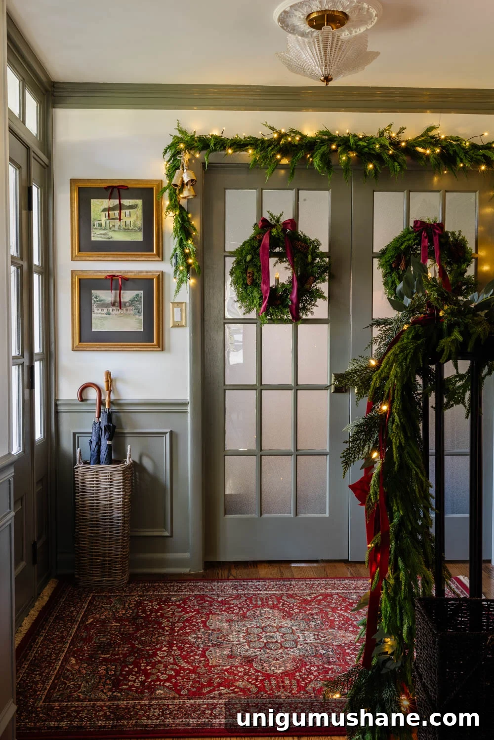 Our Christmas Home Tour: 12 Festive Decorating Tips 26 how to hang doorway garland inside with no damage for Christmas