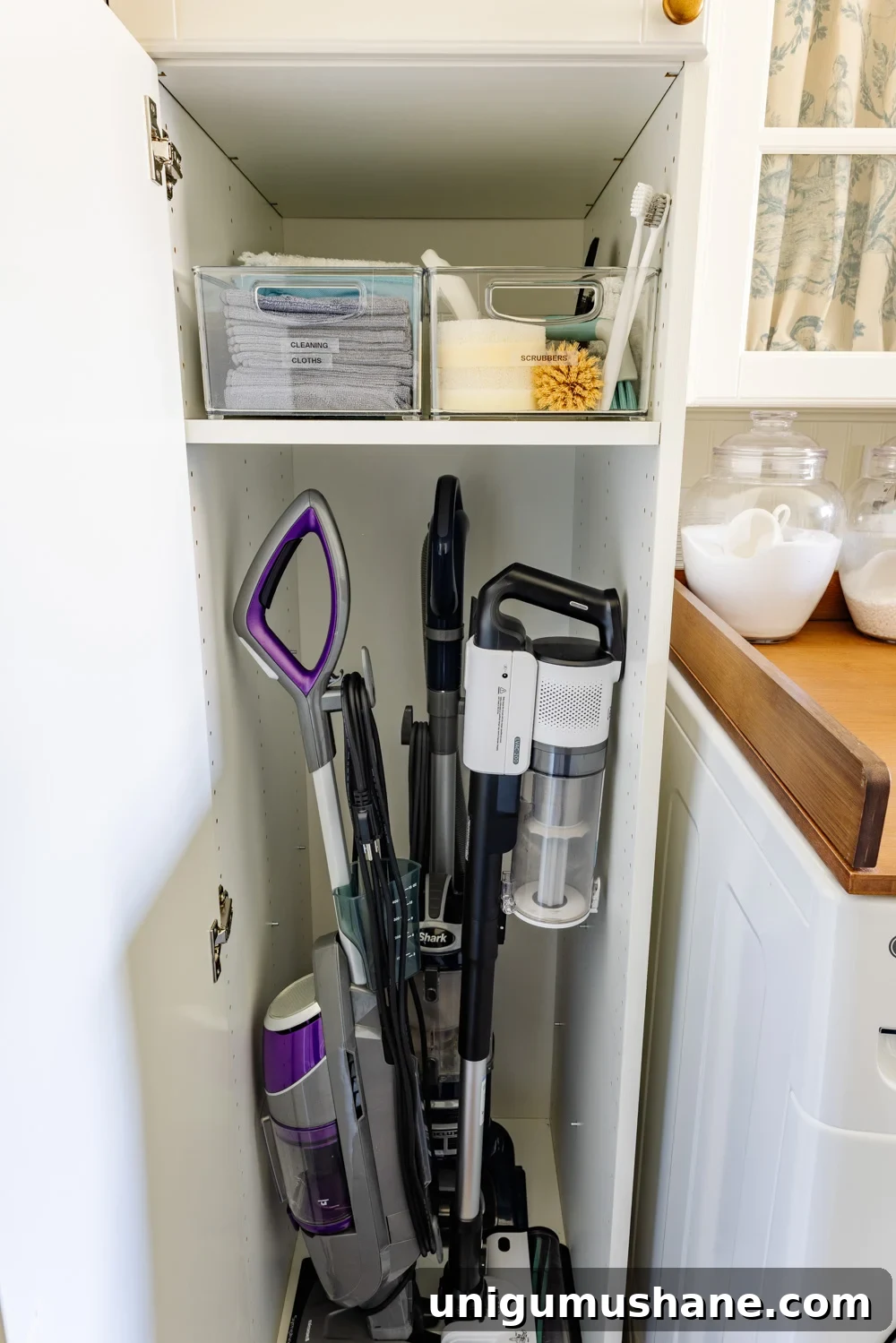 Maximize Storage in a Small Laundry Room 10 hidden diy broom cupboard and cleaning supply storage in a laundry room