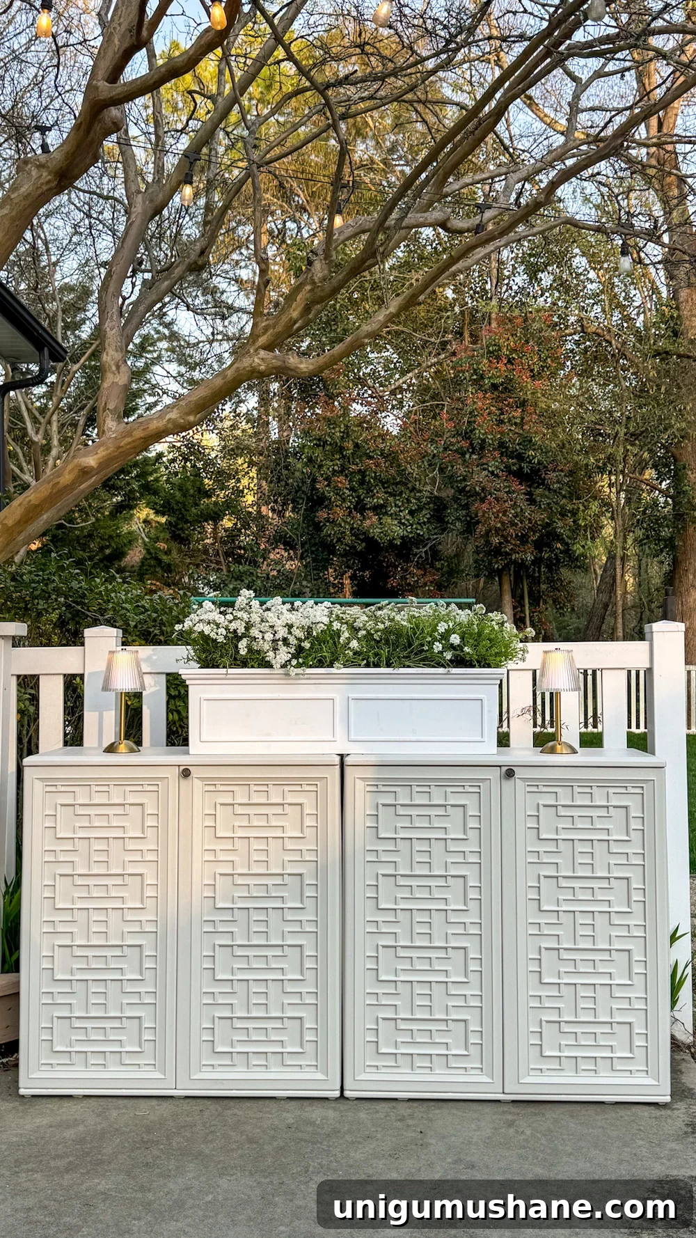 backyard party guest hosting station outdoor buffet table using deck boxes