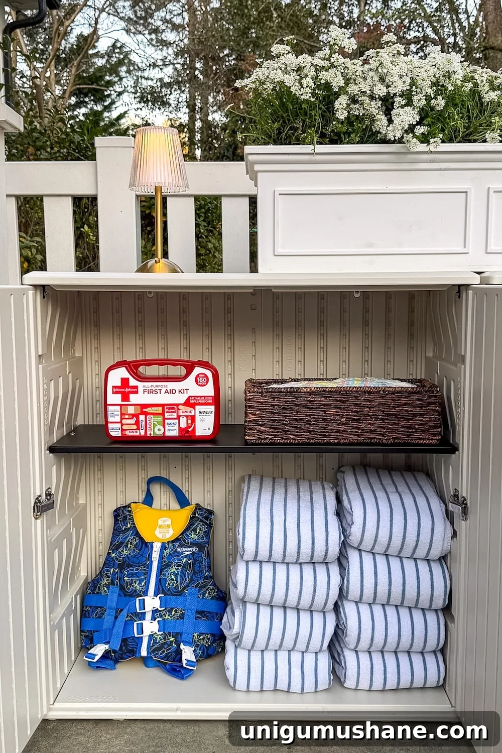 backyard party guest hosting station outdoor buffet table using deck boxes