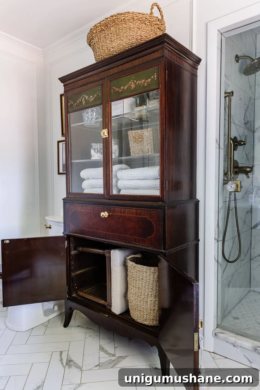 Turn a Secretary Desk Into a Makeup Vanity for Small Bathrooms 8 hidden makeup station inside secretary desk
