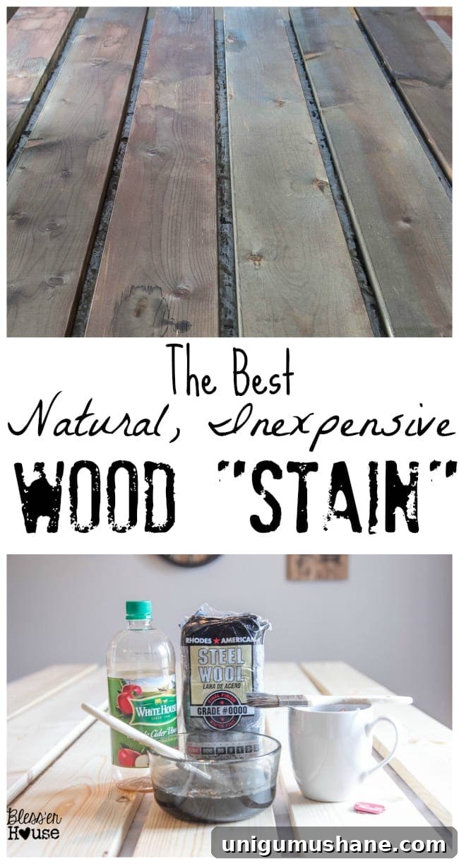 How to Stain Wood with Vinegar and Steel Wool 2 If you're looking for an all natural wood stain method, this is the perfect DIY project for you! Just three ingredients are needed to make this inexpensive and all-natural wood stain.
