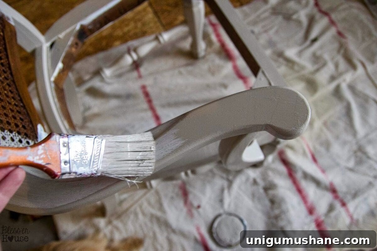 DIY No-Sew Knockoff Dining Chairs 8 Painted and stained chair legs