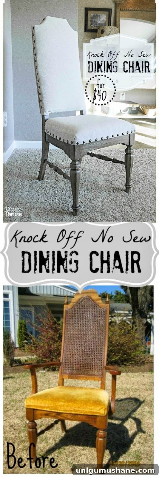DIY No-Sew Knockoff Dining Chairs 16 Styled dining chairs with weathered stained legs and light upholstery