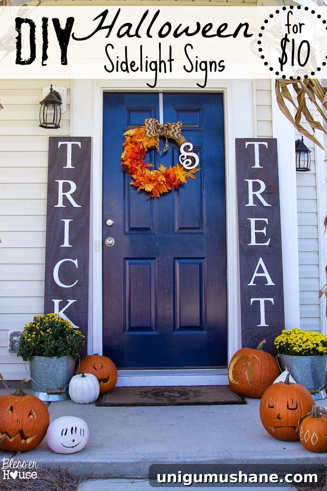 Bless'er House | DIY Halloween Sidelight Signs {and Fall Porch Reveal}