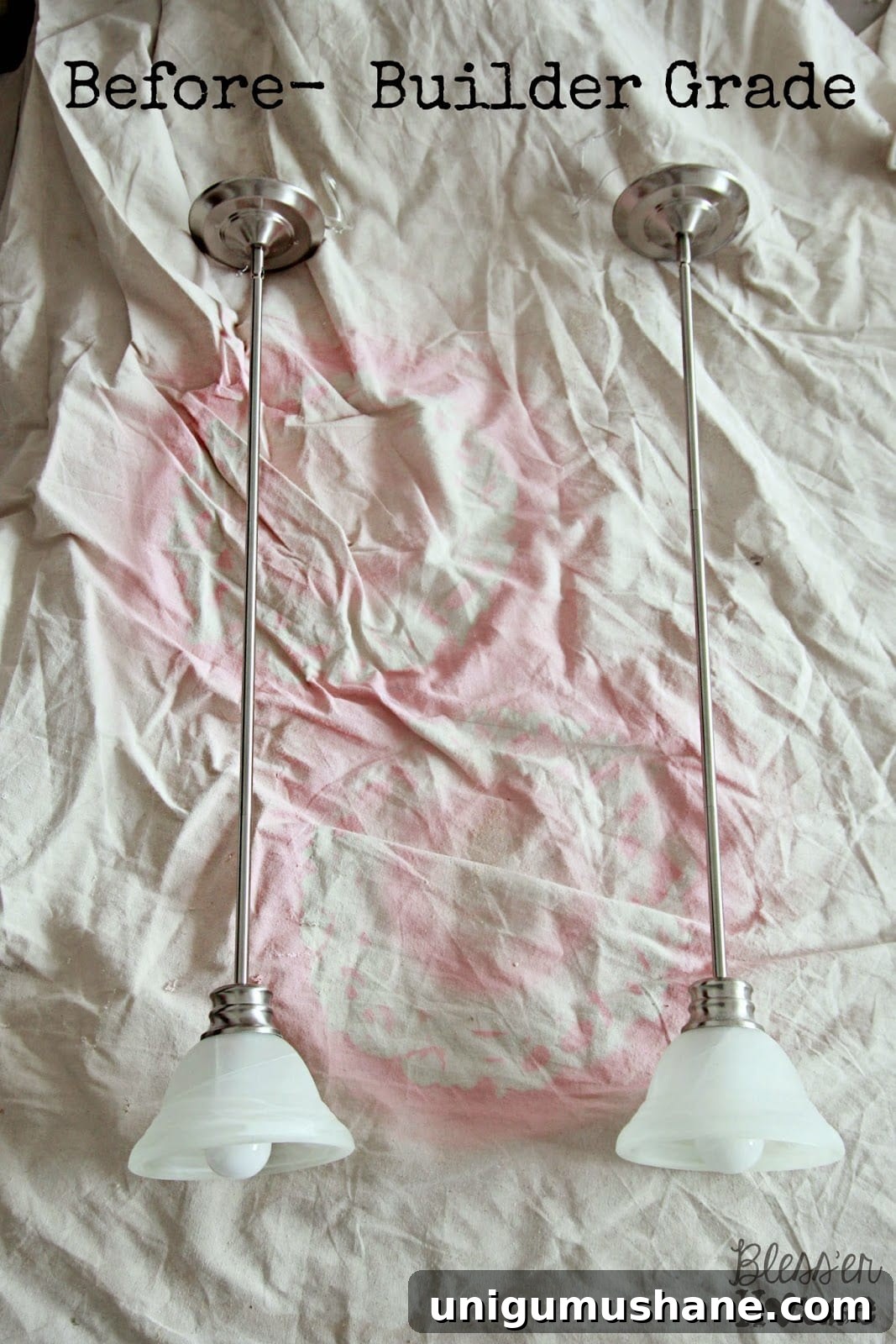 Builder grade mini pendant light before industrial makeover