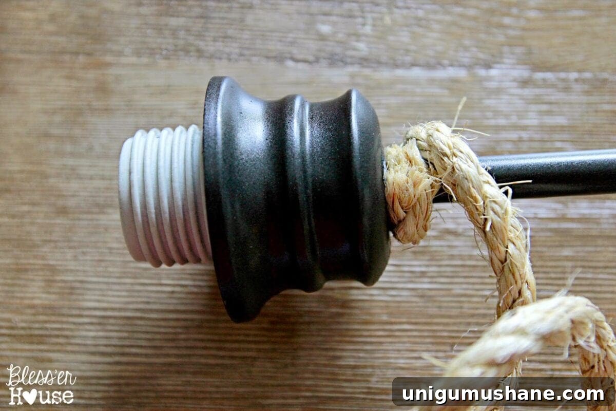 Wrapping sisal rope around pendant light downrod