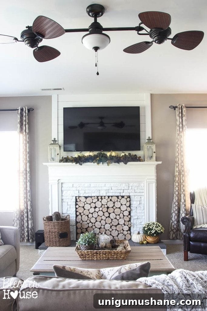 diy faux fireplace in a living room