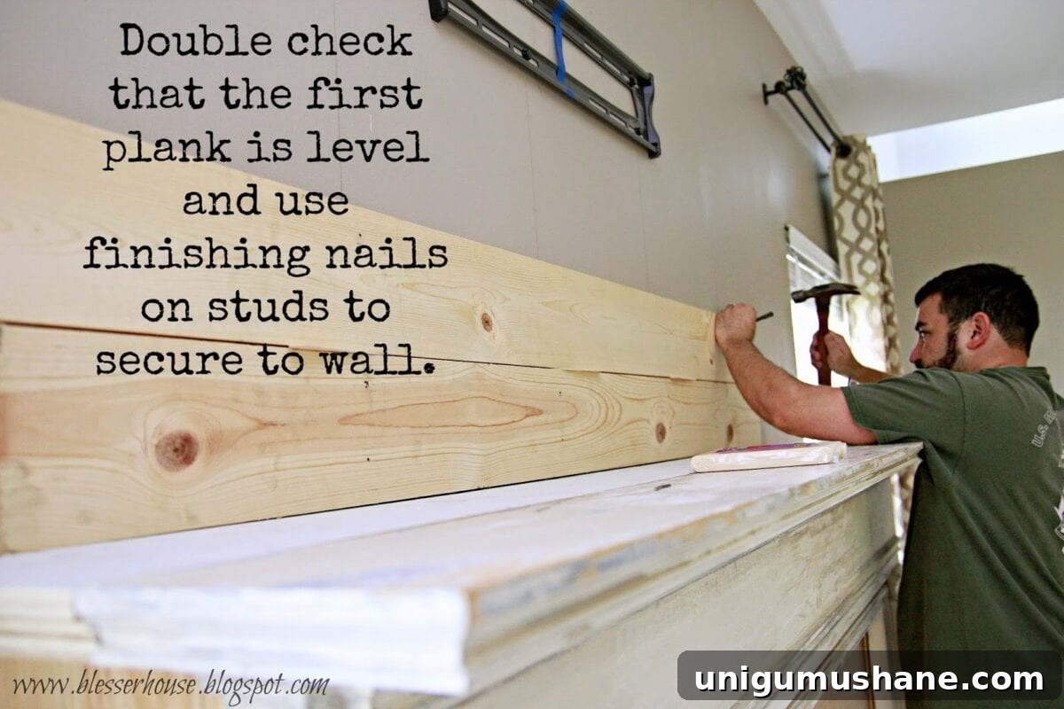 How to Build a Faux Fireplace Entertainment Center: Part 2 5 installing plank wall