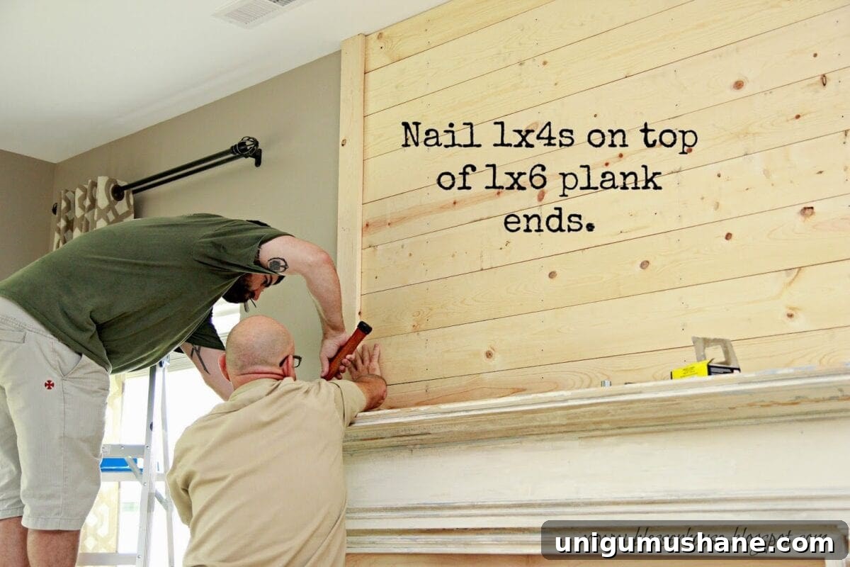 How to Build a Faux Fireplace Entertainment Center: Part 2 9 framing plank wall edges