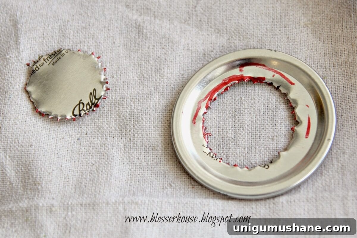 DIY Mason Jar Vanity Light for Rustic Bathroom Lighting 8 Removing sharp metal piece from lid