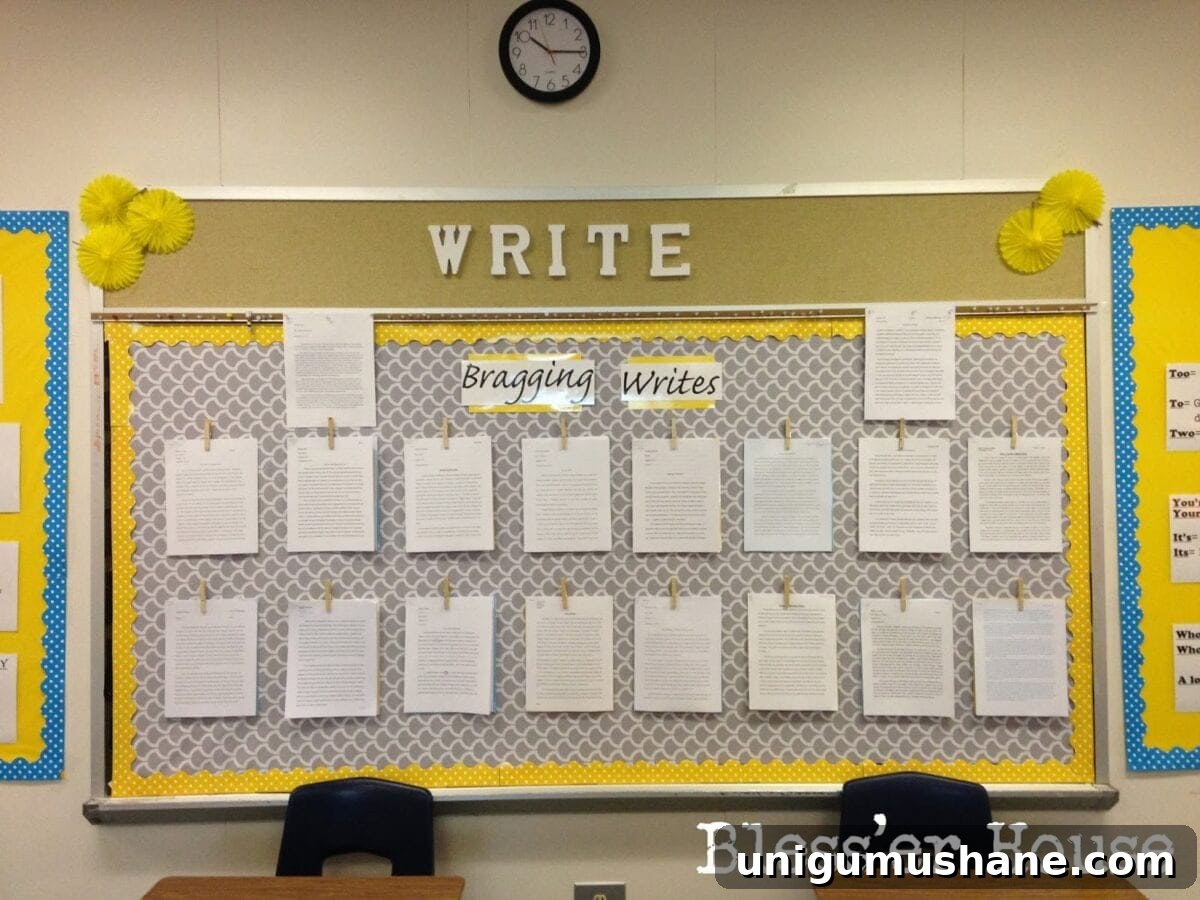 Budget-Friendly Cozy Classroom Ideas for Teachers 11 Bragging Writes classroom writing display