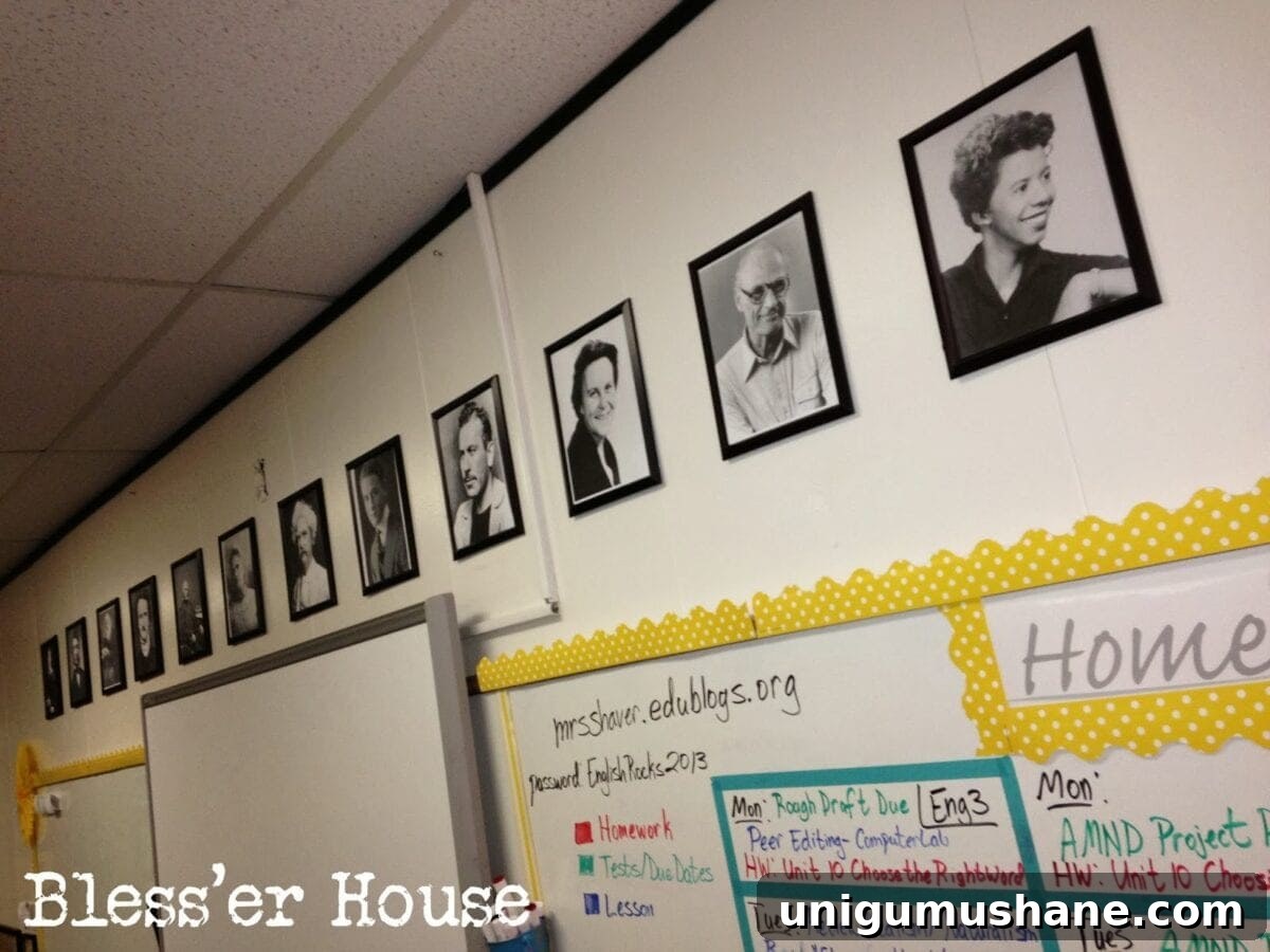 Budget-Friendly Cozy Classroom Ideas for Teachers 5 Author wall in English classroom